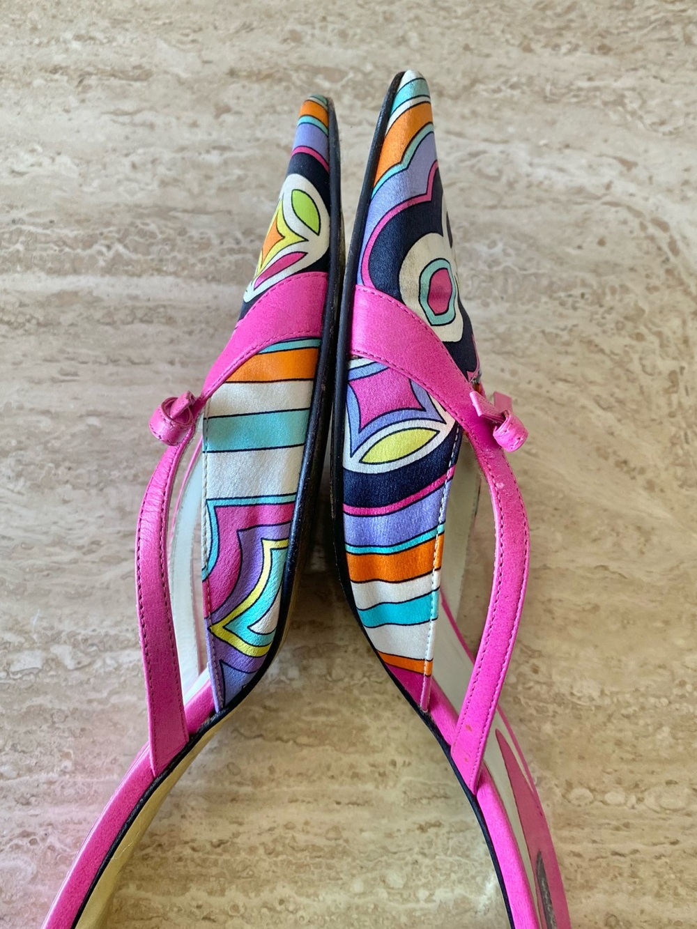 Vintage Emilio Pucci Abstract Print Bow Mule Heels - Picture 7 of 11